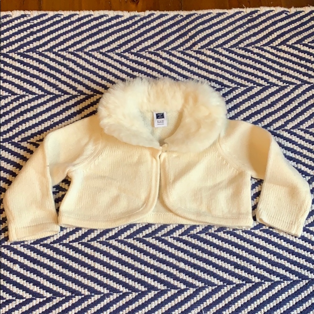 Janie & Jack faux fur trim ivory holiday sweater